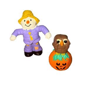1990 1993 Hallmark Merry Miniatures 2 Piece  Halloween Set Scarecrow Pumpkin Owl
